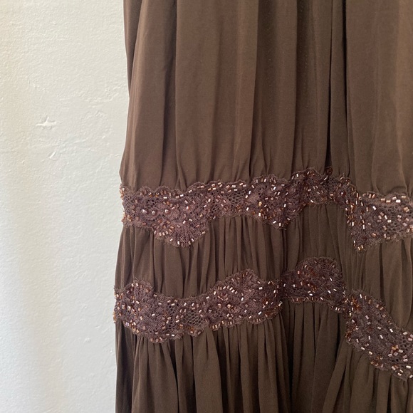 BCBG MAXAZRIA BROWN HALTER BEADED MAXI DRESS GOWN - Picture 4 of 5